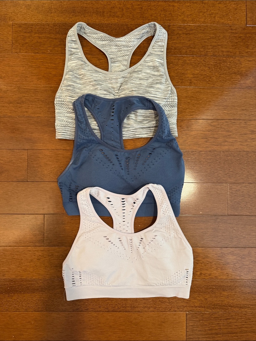 Girls Seamless Racerback Sports Bras - Set of 3 (Heather Grey, Navy, Lavender)